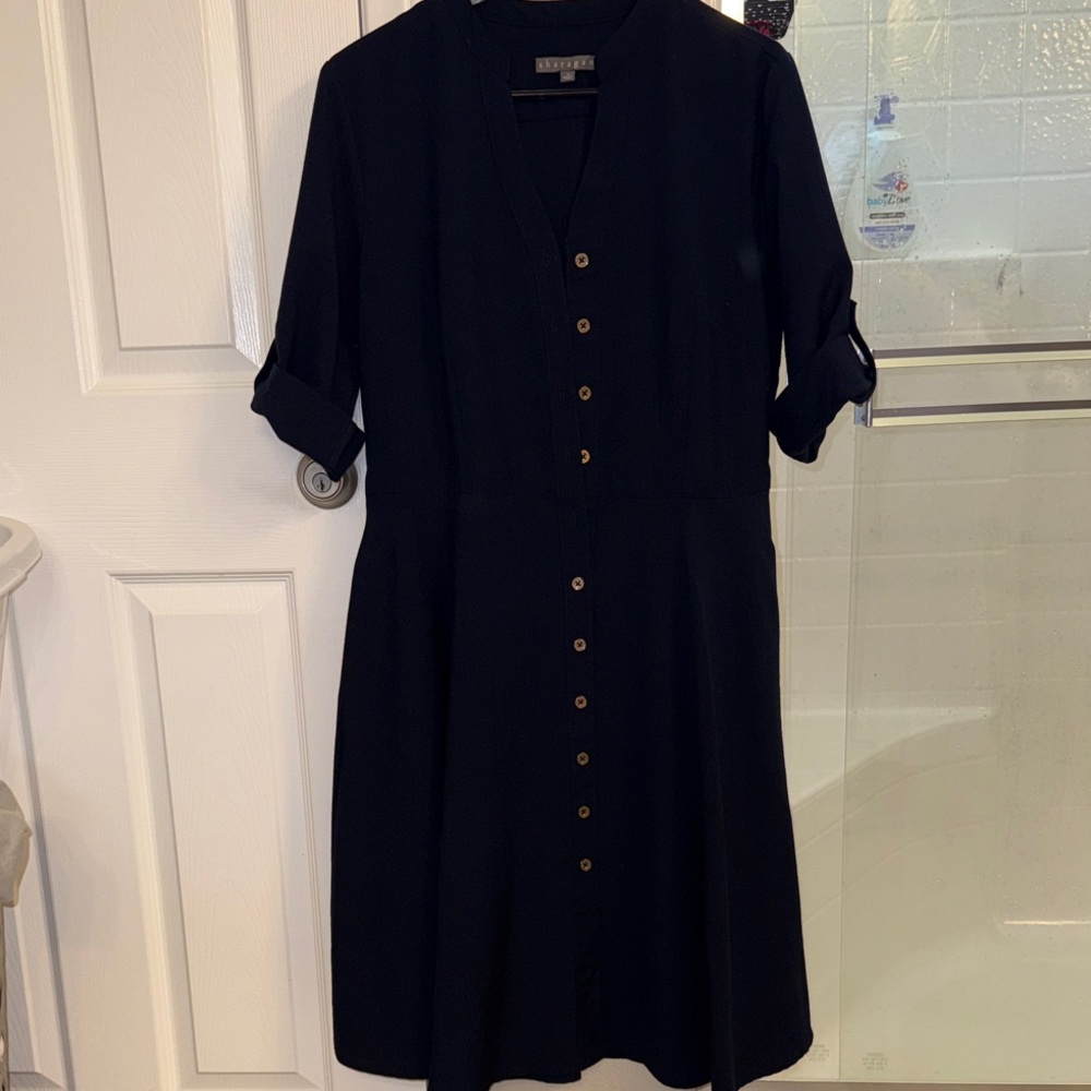 Elegant Navy Blue Button-Down Dress